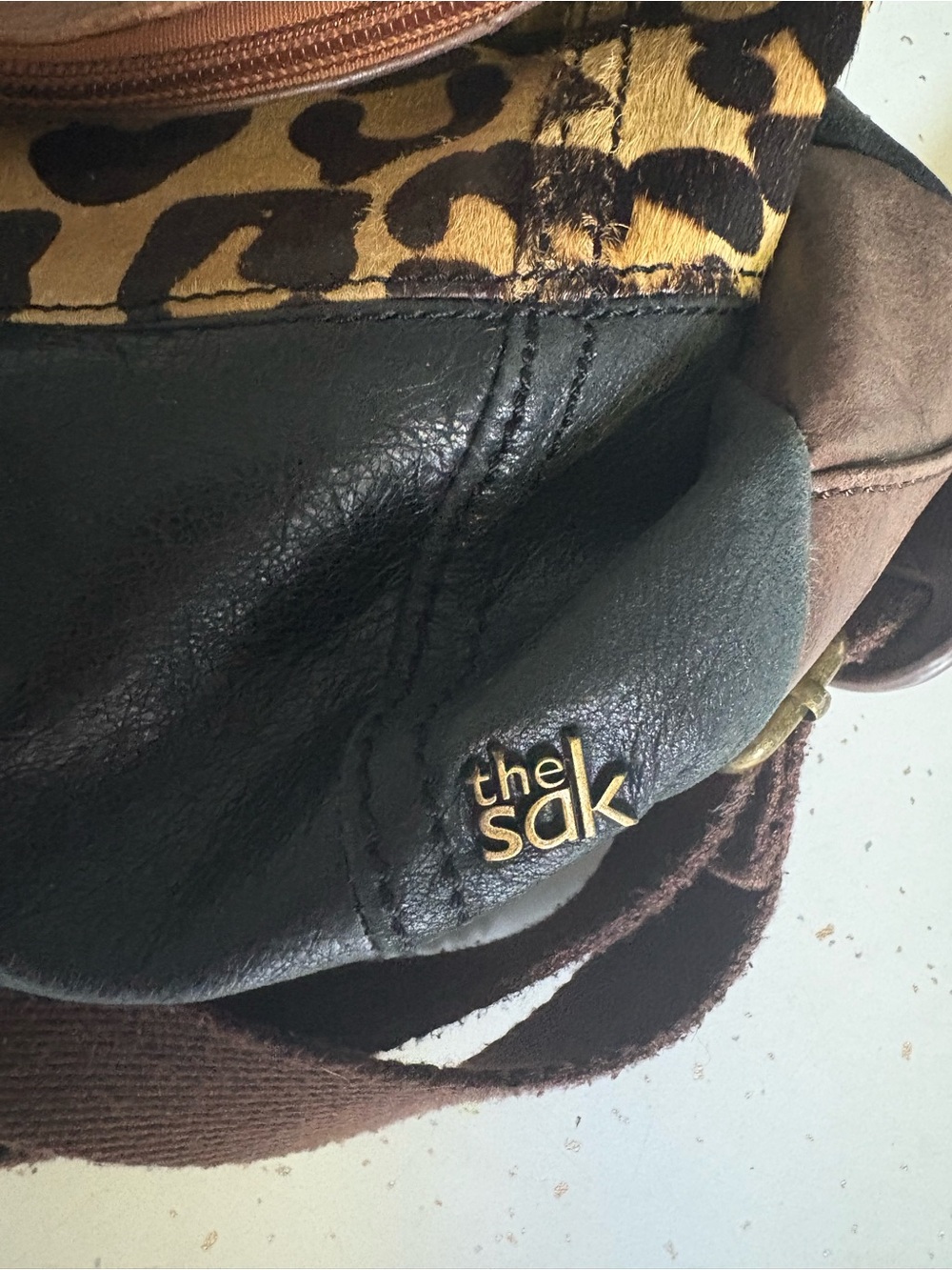 The Sak Brown Leather & Leopard slouchy Shoulder Bag - Picture 9 of 9